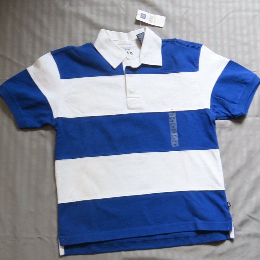 GapKids Boys Rugby Shirt, Royal Blue & White Sz 7/8 Med NWT